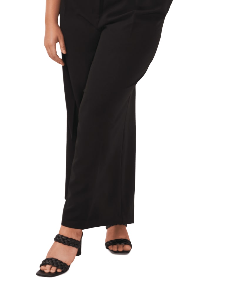 Front of a model wearing a size 14W Isabella Wide Leg Pants in RICH BLACK by Vince Camuto. | dia_product_style_image_id:261802